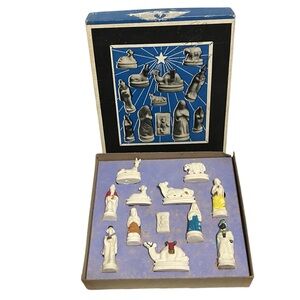 Vintage Chalkware Mini Nativity Set with Original Box 2" Figures